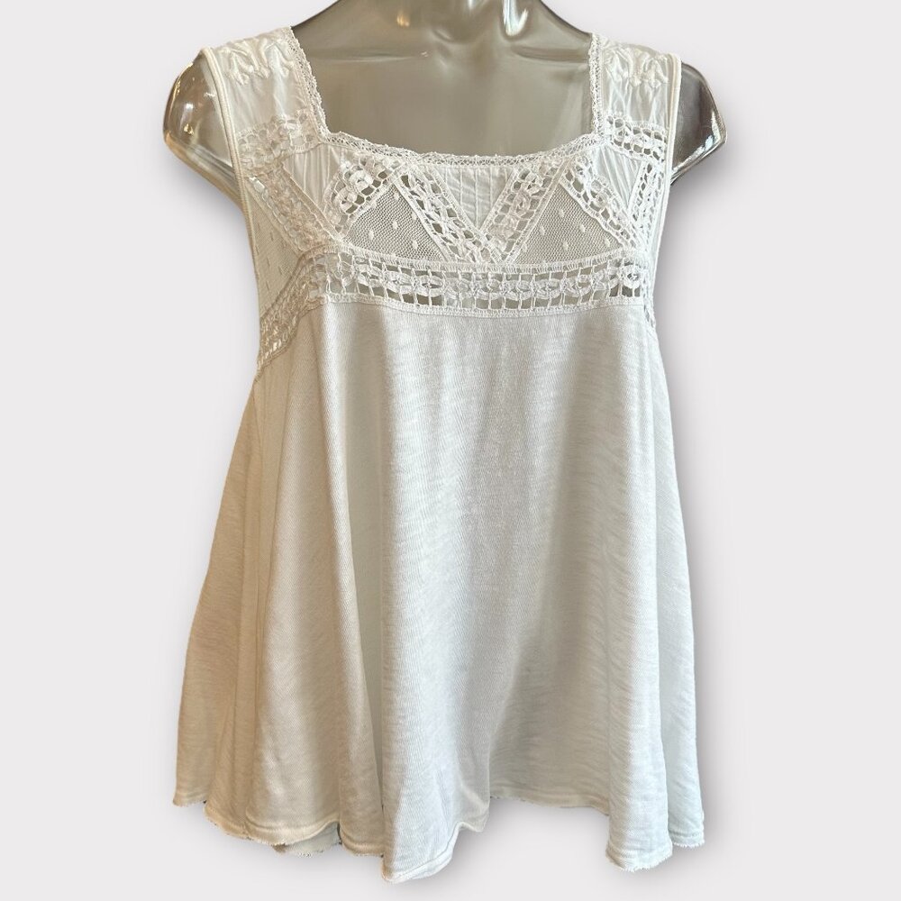 FREE PEOPLE Costa Mesh Babydoll Tank Top Shirt Medium - Picture 2 of 7